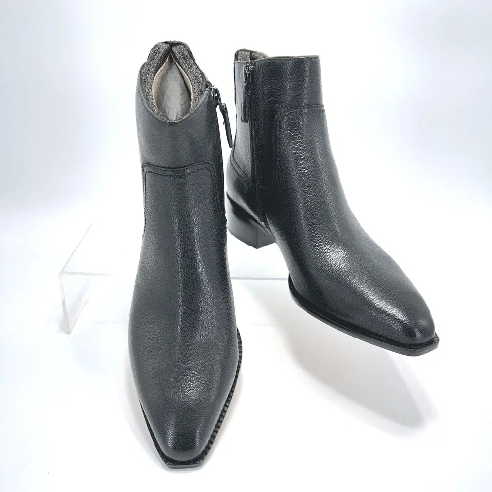 Cole Haan Size 6.5 Black Leather Block Heel Ankle Boots NEW Naia $180
